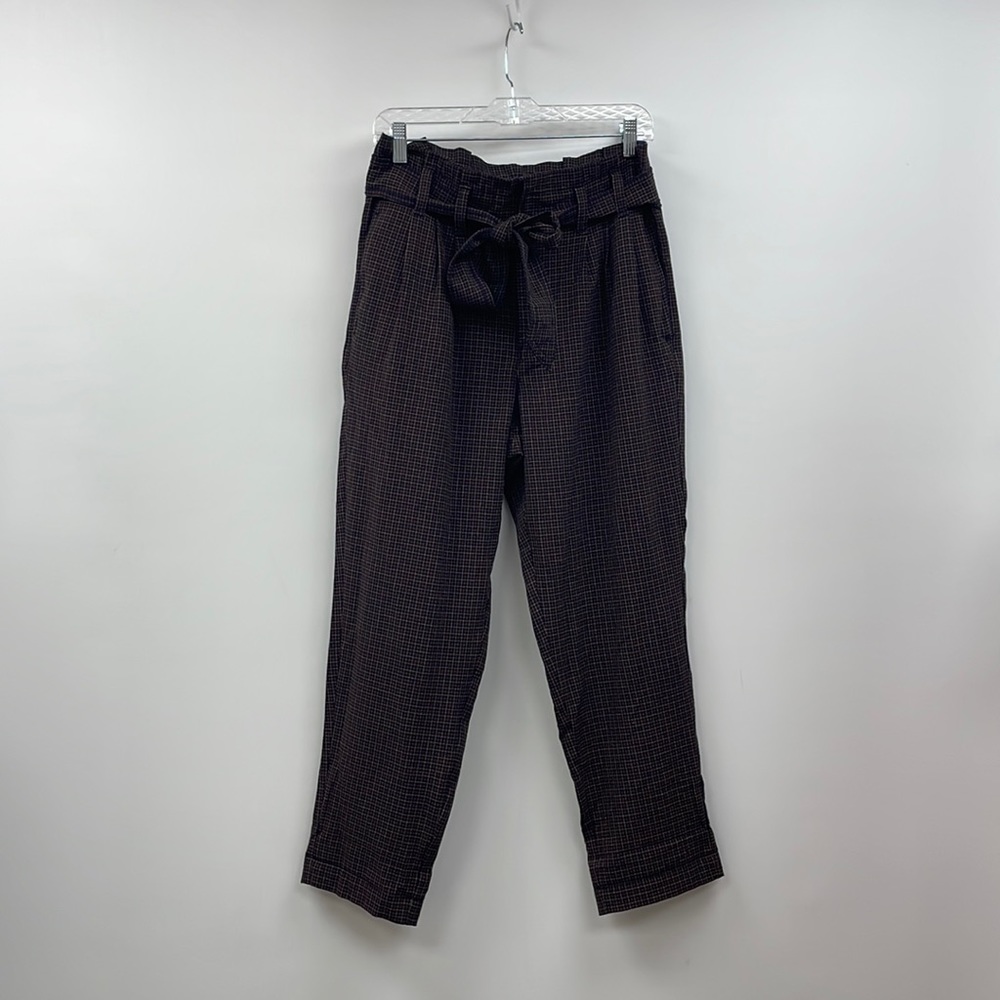 American Eagle Tartan Plaid High Rise Paperbag Trouser Ankle Pant Preppy Navy 10